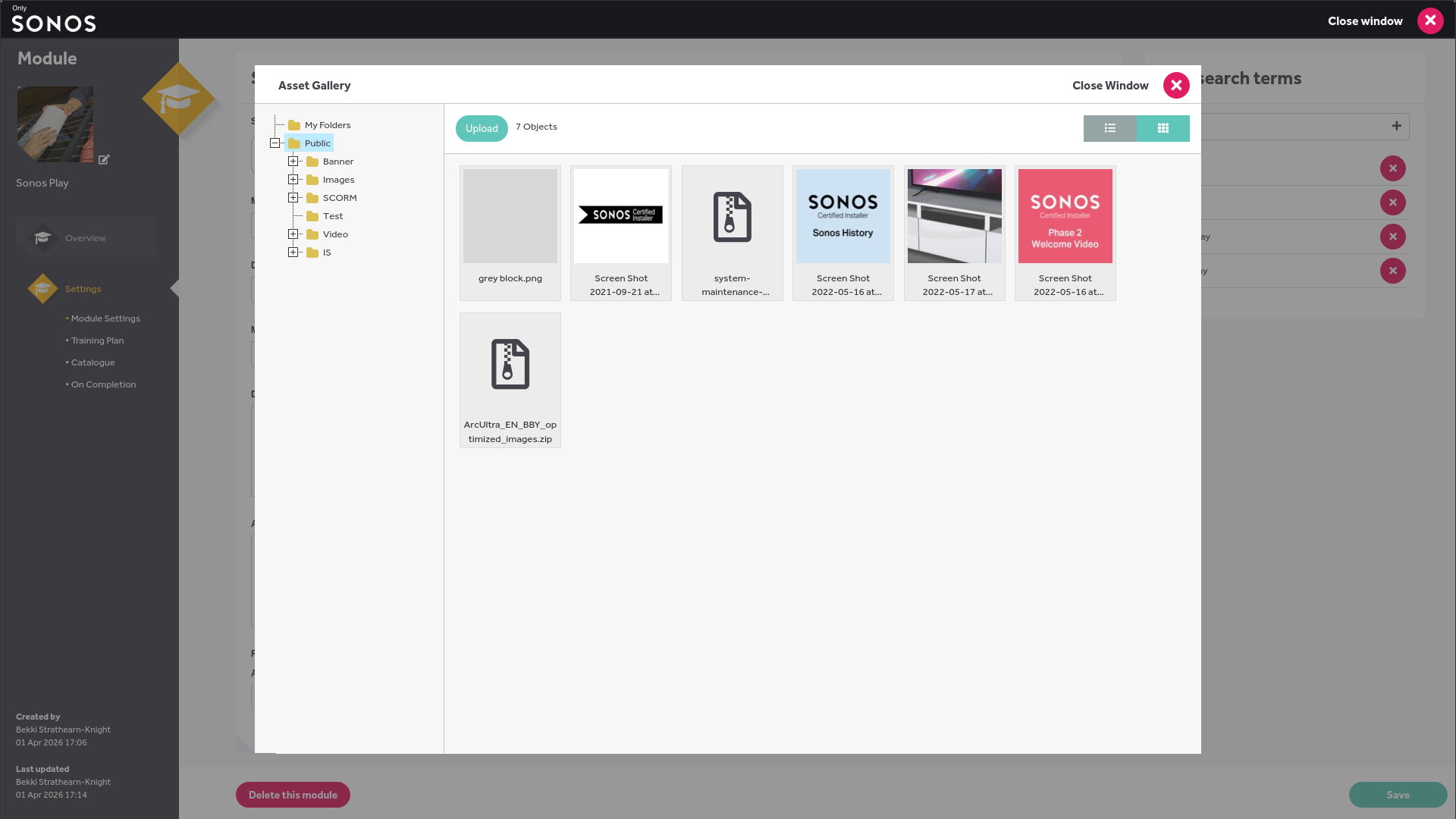 A screenshot of an asset handling gallery inside the Sonos LMS.